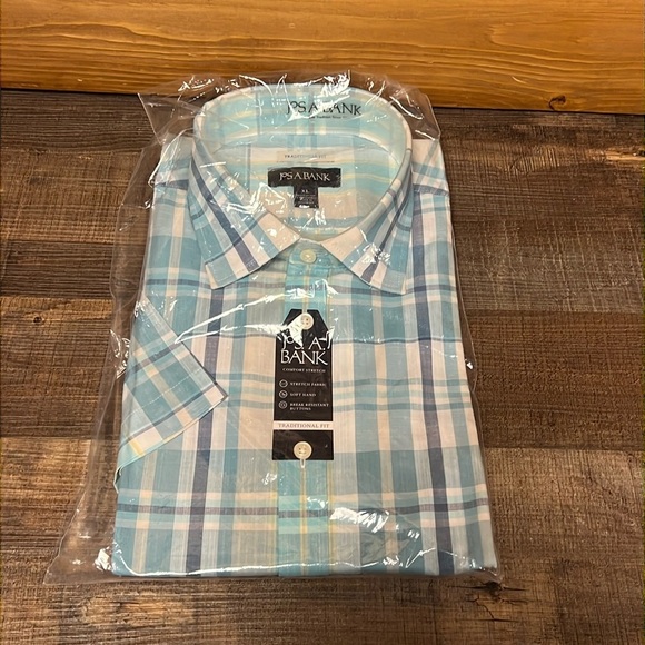 Jos A Bank‎ Men’s Short Sleeve Button Up Shirt XL Blue Traditional Fit New NWT - Picture 1 of 6